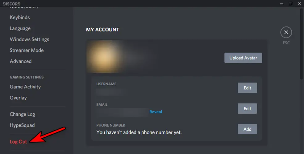 Log Out of the Discord App