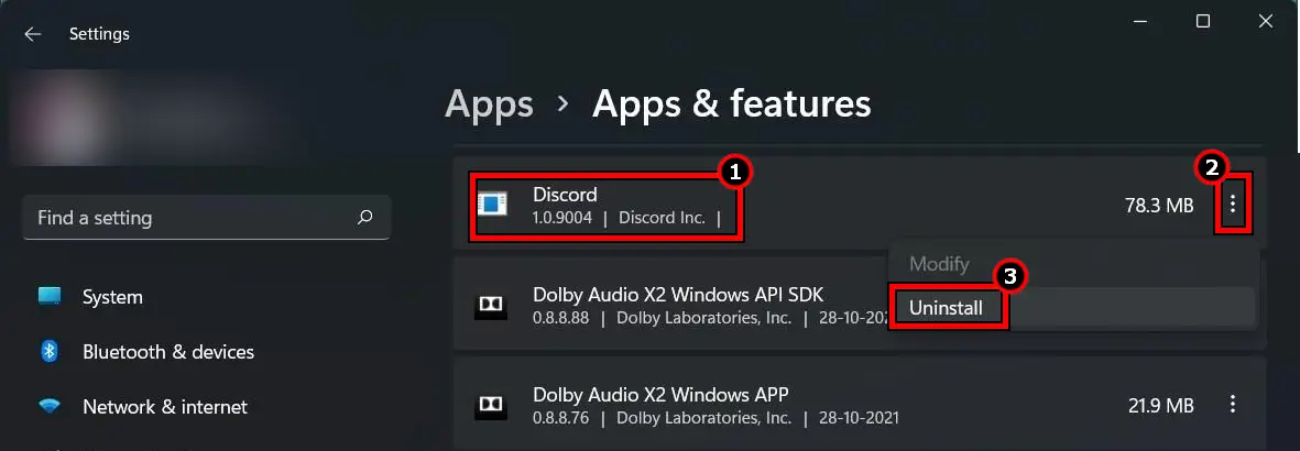 Uninstall the Discrod App on Windows