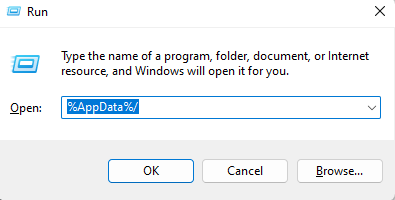 Discord Mic not working: Open AppData Folder in the Run Command Box