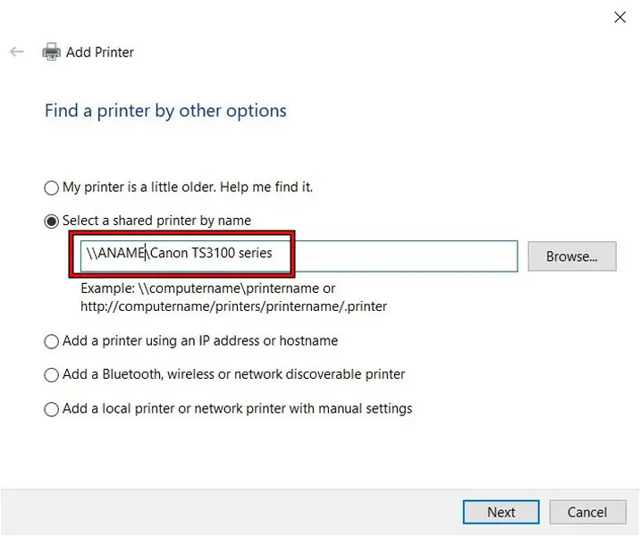 Add a Printer by the Host PC Name