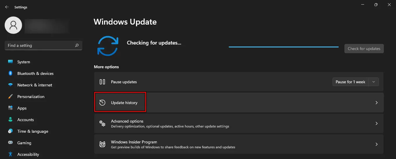 Open Update History on Windows