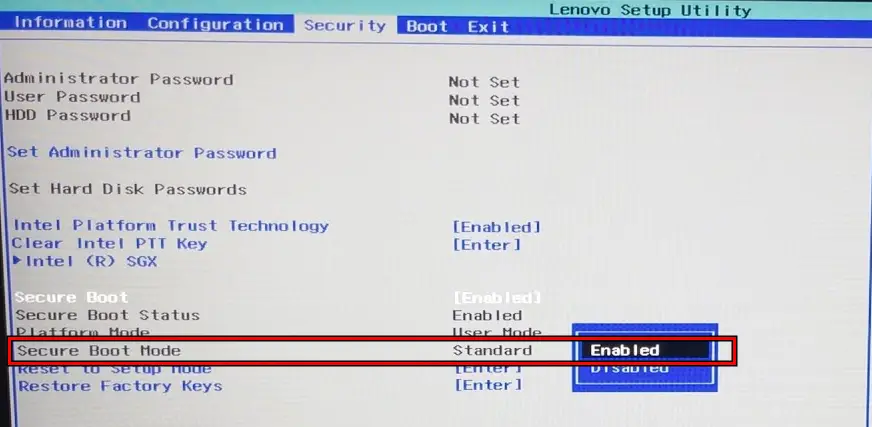 Enable Secure Boot in the System's BIOS