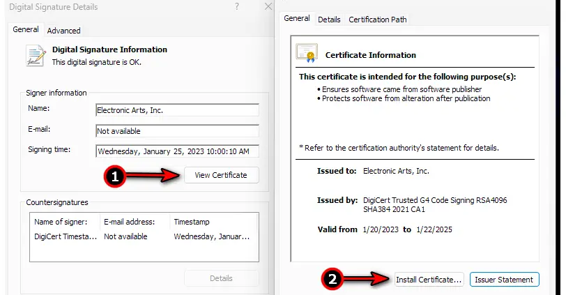 Install EA Certificate for the EA Anticheat