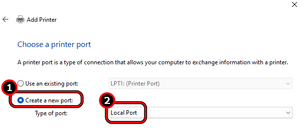 Create a New Local Printer Port