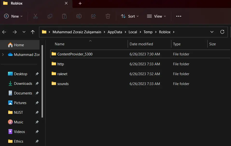 Delete all cache files in the folder. 