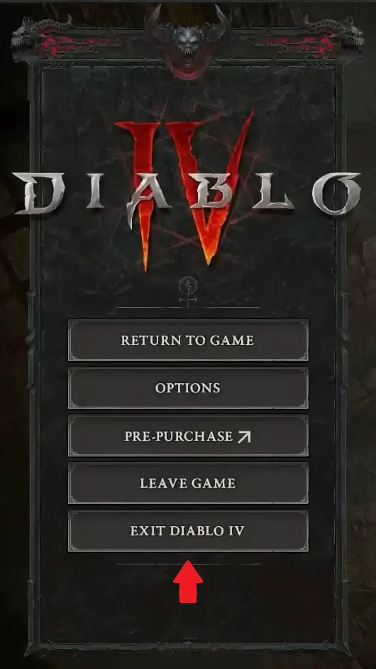 Press Esc > Exit in Diablo 4. Diablo 4 316719 Error.