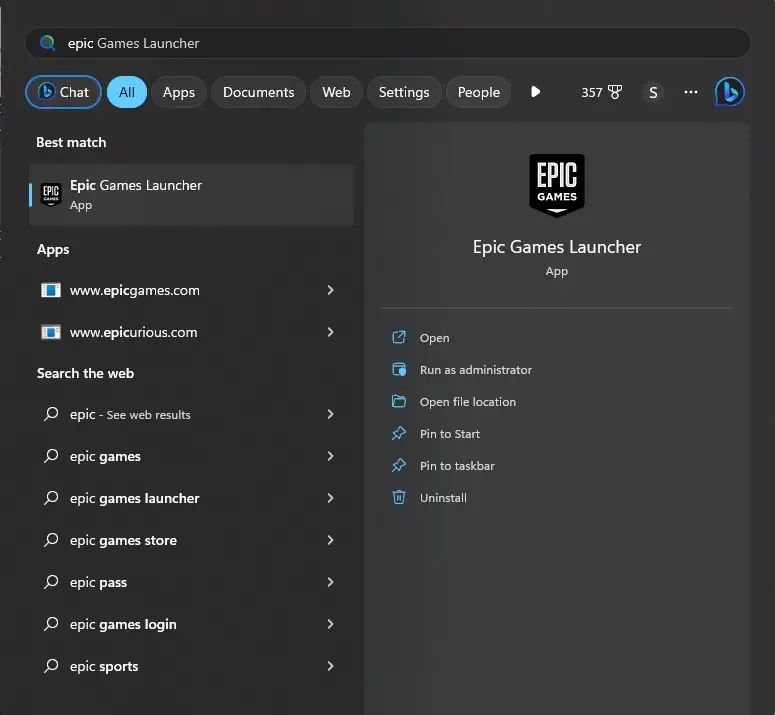 Opening the Epic Games Launcher to verify the game files.