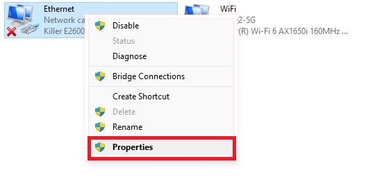 Click On properties to change the DNS Server Addresses.