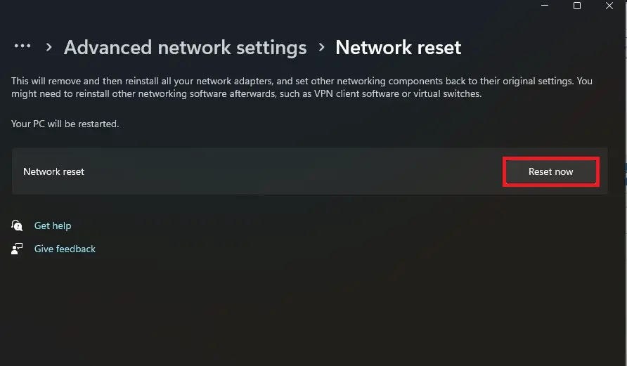 Reset network settings to resolve the epic games error ii-e1003