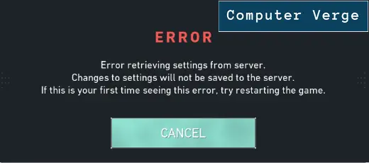 Error retrieving settings from Server message