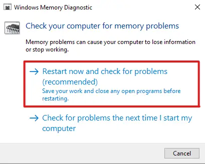 Windows Memory Diagnostic options to fix PFN File corrupt