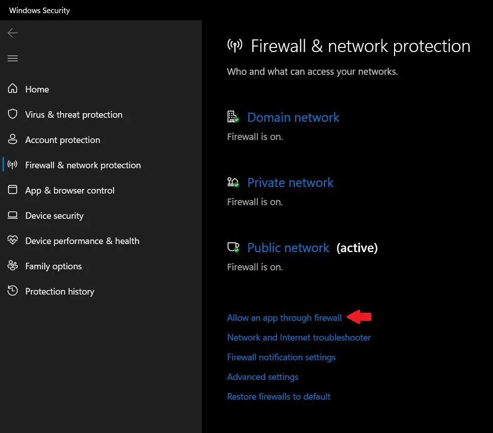 Firewall & Network Protection > Allow an app through firewall. Diablo 4 316719 Error.