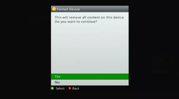 Format Xbox to clear Xbox error code 831188fe
