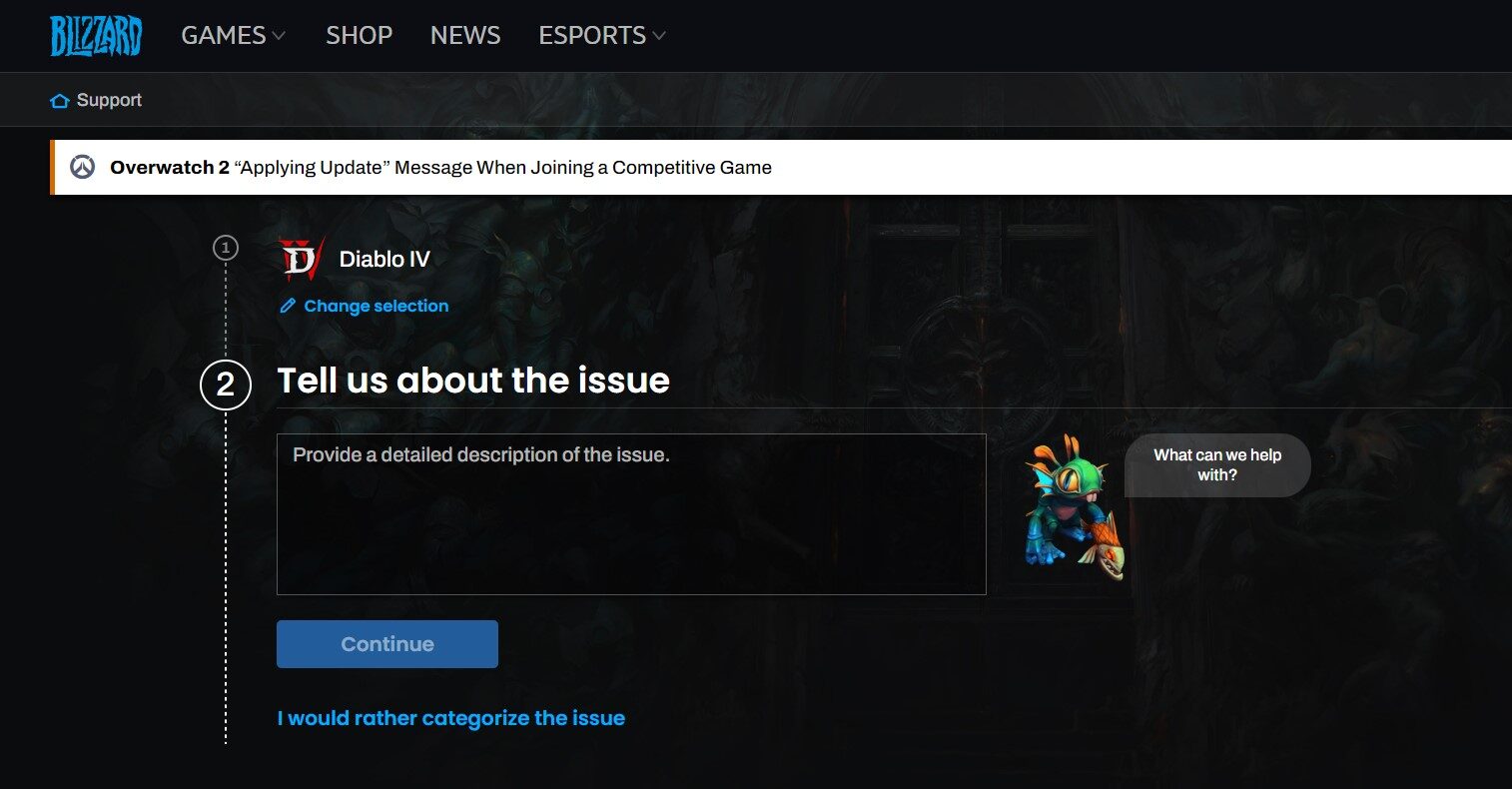 Report your error on Blizzard's customer support for Diablo 4. Diablo 4 316719 Error.