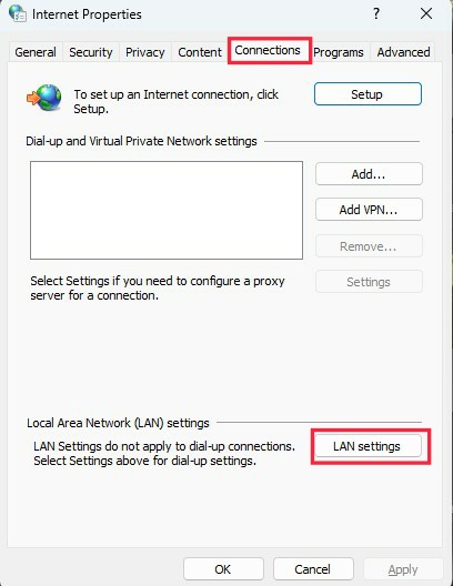 Navigate to connections tab