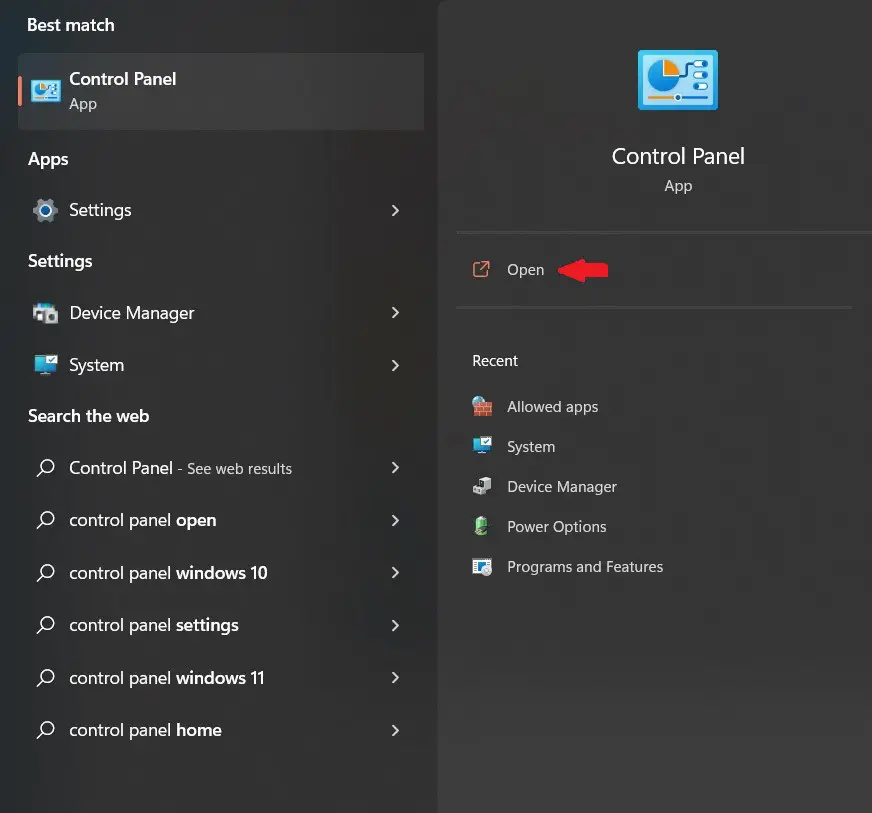 Search for 'Control Panel' in the Start Menu. Reinstalling Application