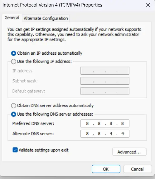 Adding the RDR2 DNS servers is needed to solve the network configuration error.