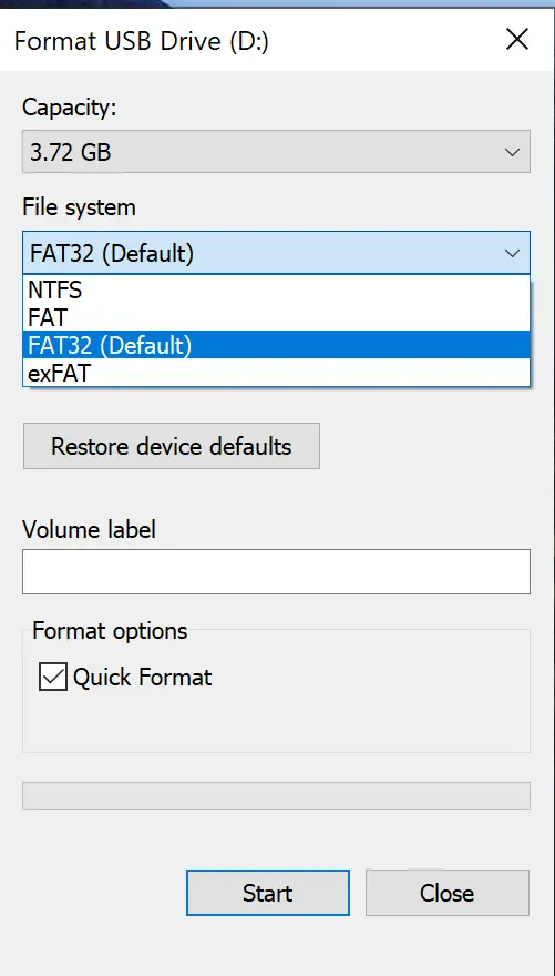 Format USB as NTFS format