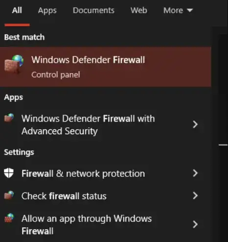 How to search windows defender firewall on PC
