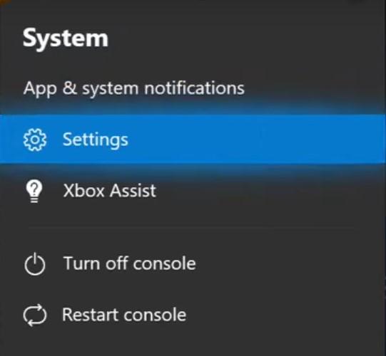 Navigate to settings to update the console
