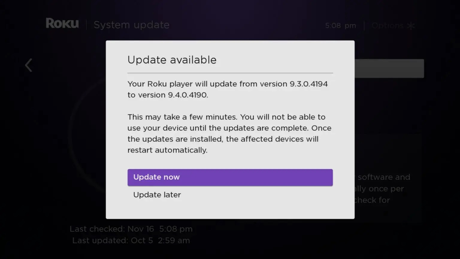 Updating software may help resolve Error 014.50 in Roku