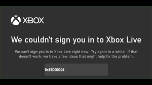 Sign-In error message of Xbox One error code 0x87DD0006