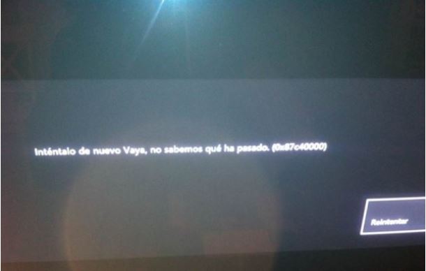 System display message of the Xbox One error code 0x87c40000