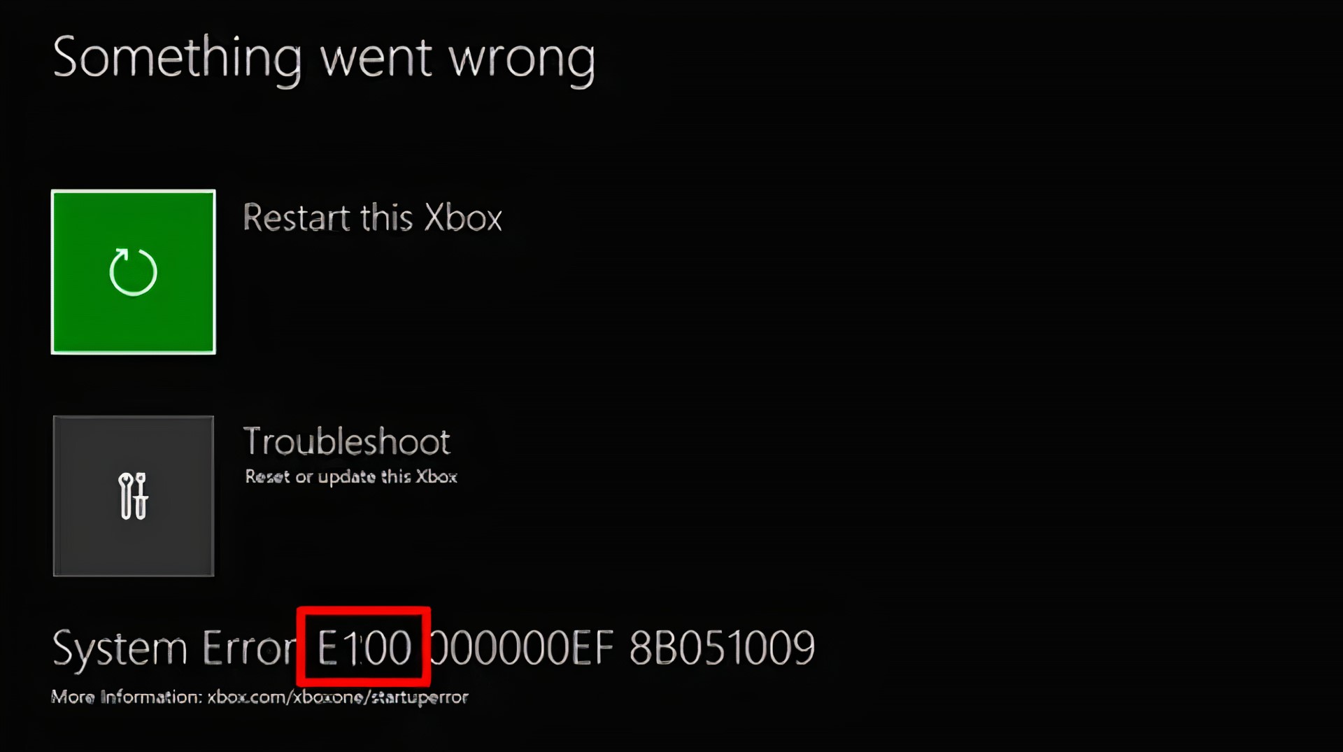 Display message of the Xbox One error code E100