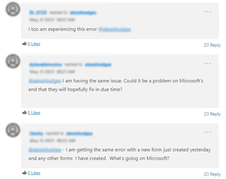 Microsoft Forms Error 1003