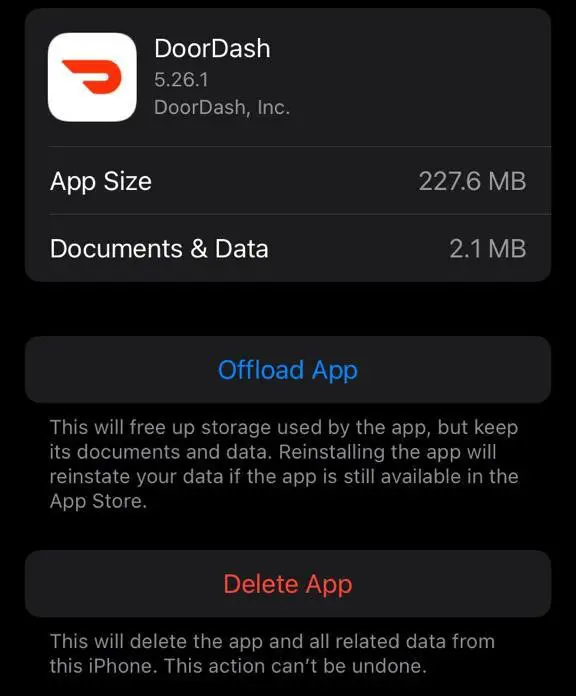 Offloading an application to clear cache on an IOS device. 