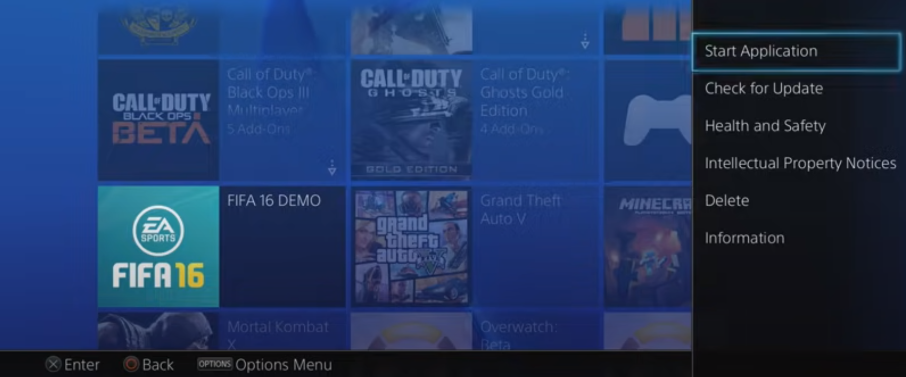 Deleting an Application from PS4. 