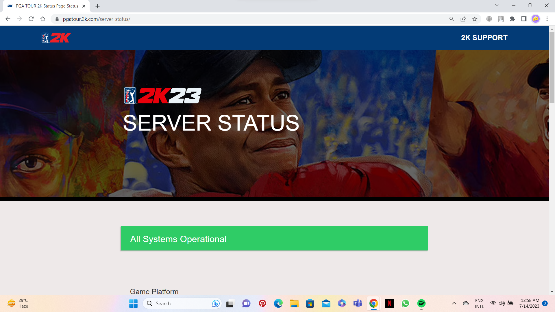server status of the game