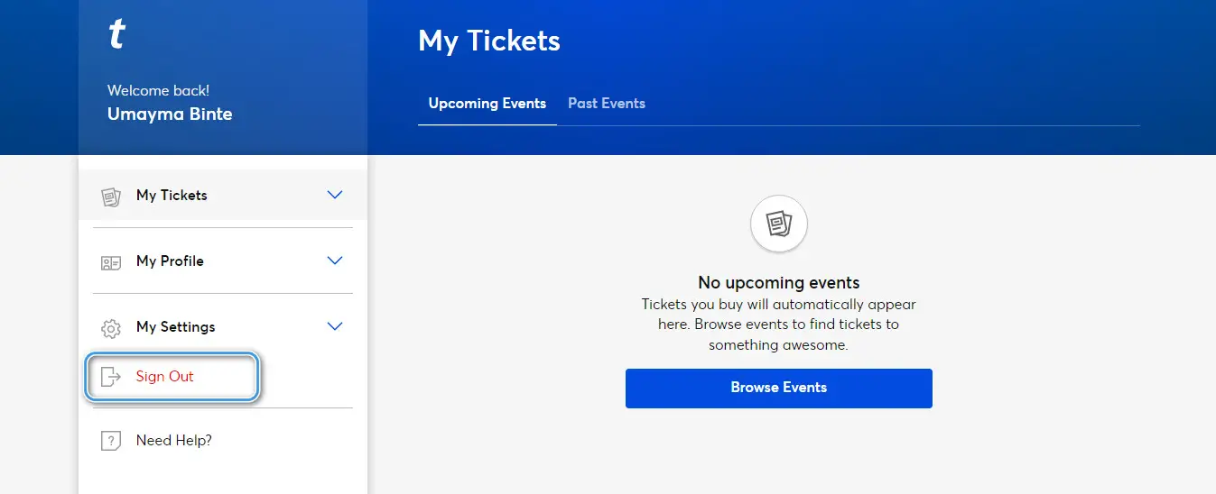 Sign out of devices to disable the Ticketmaster error code u102