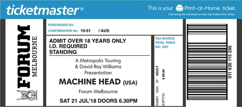 This is an example ticket from Ticketmaster