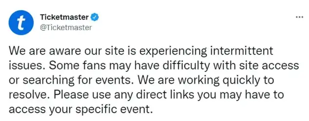 How to check for ticketmaster server outage