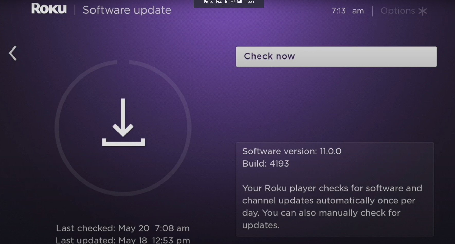 Manually Checking for updates on the Roku Device