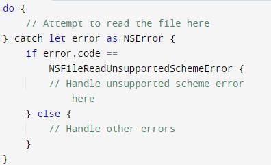 Using the Swift code to implement error handling.