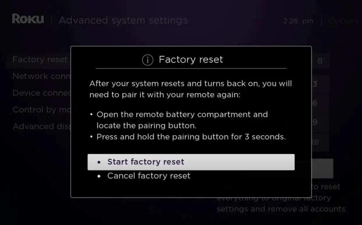 Error 014.30 on Roku can be fixed by Factory reset