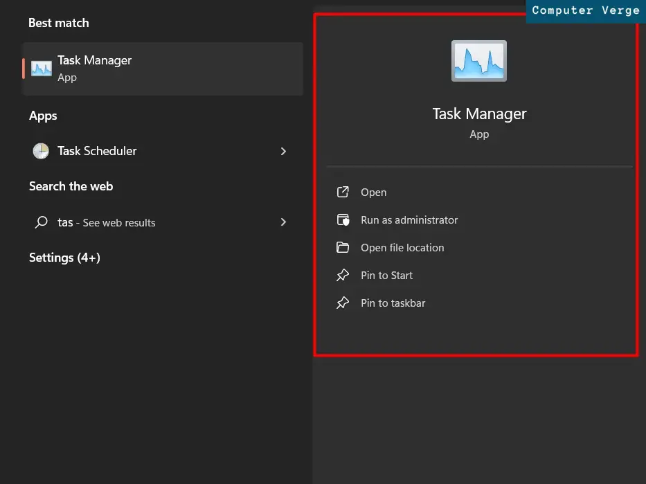 Open Start Menu and search for 'Task Manager'.
