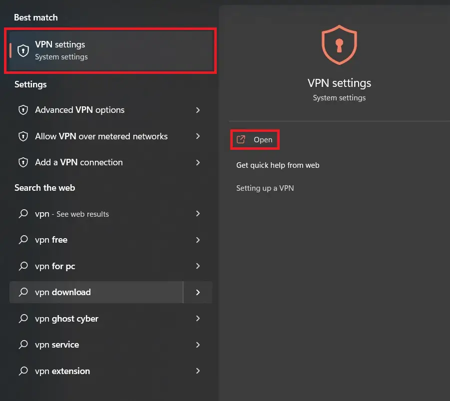 Press the Windows Key and search for 'VPN Settings'. Error Code: ui3010 