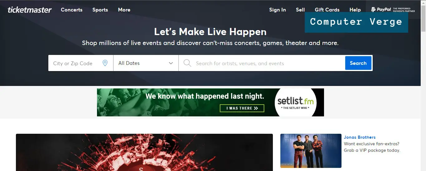 Ticketmaster home page for comparing Ticketmaster vs AXS