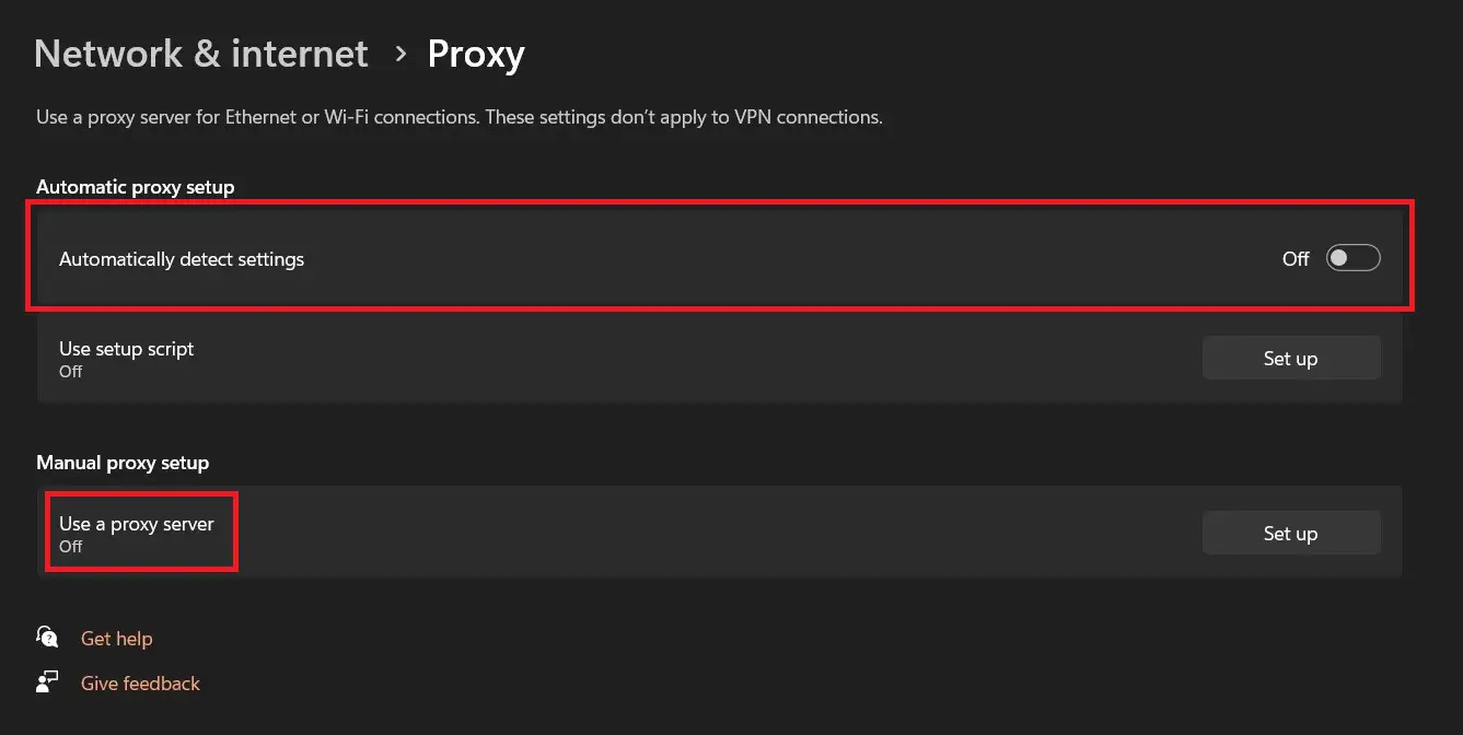 Toggle off all proxy-related settings.