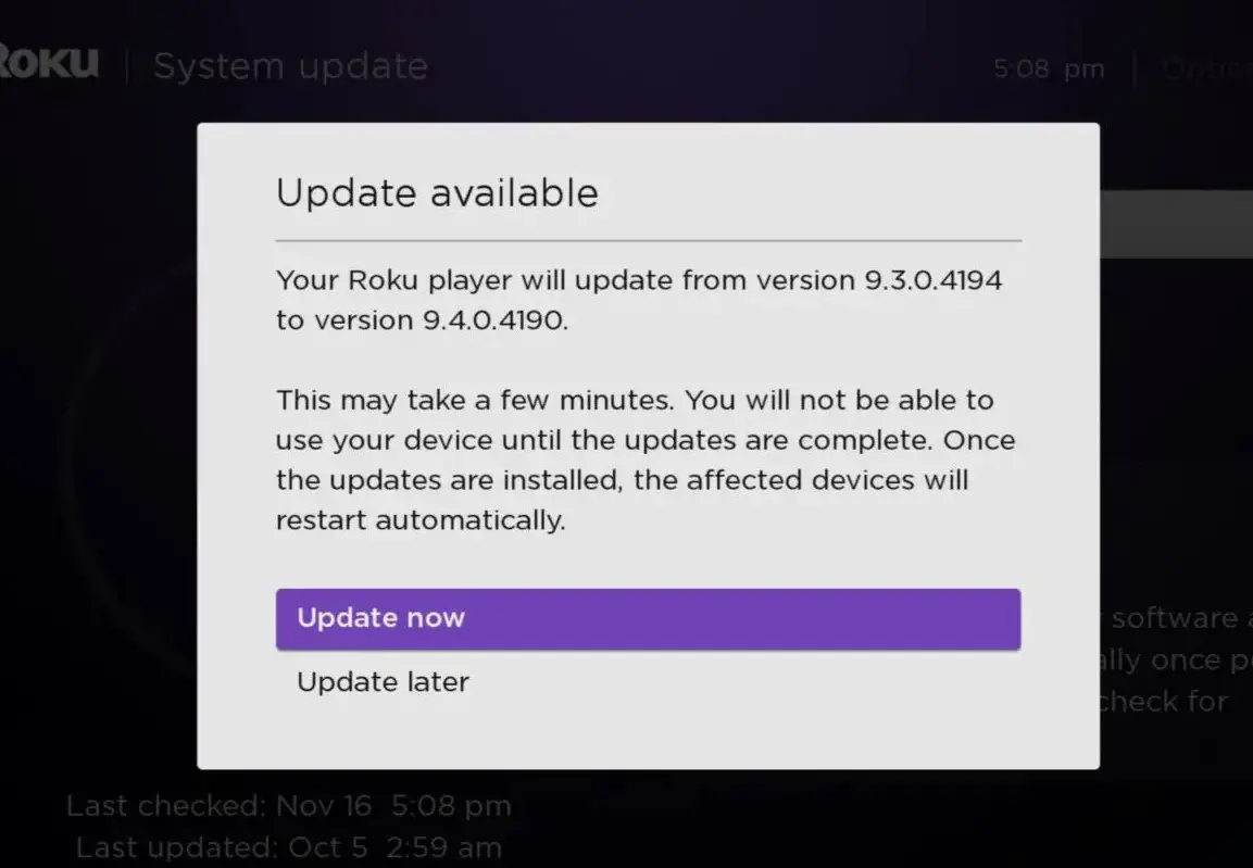 Update Roku to potentially fix error code 014.30