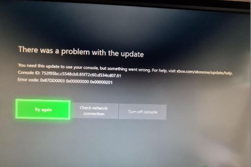 System error display message of Xbox One error code 87DDxxxx
