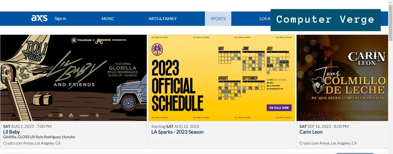 axs home page for a comparision of Ticketmaster vs AXS