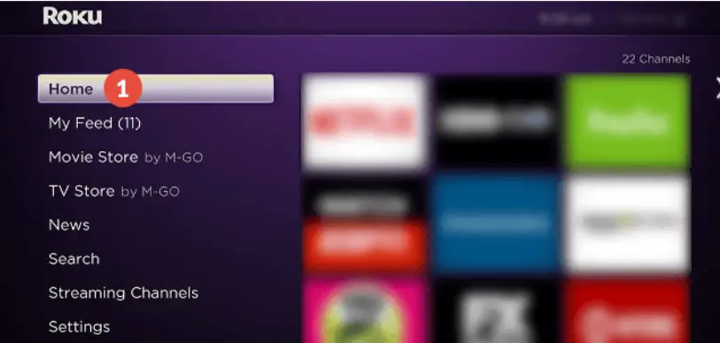 Go to home to delete cache and resolve Roku Error Code 009