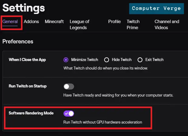 Mod Tab not Loading on Twitch can be fixed by turning on software rendering mode 