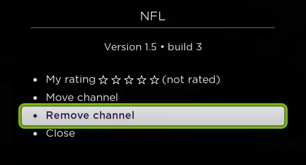 remove channel NFL to fix NFL Error Code 403 Forbidden on Roku