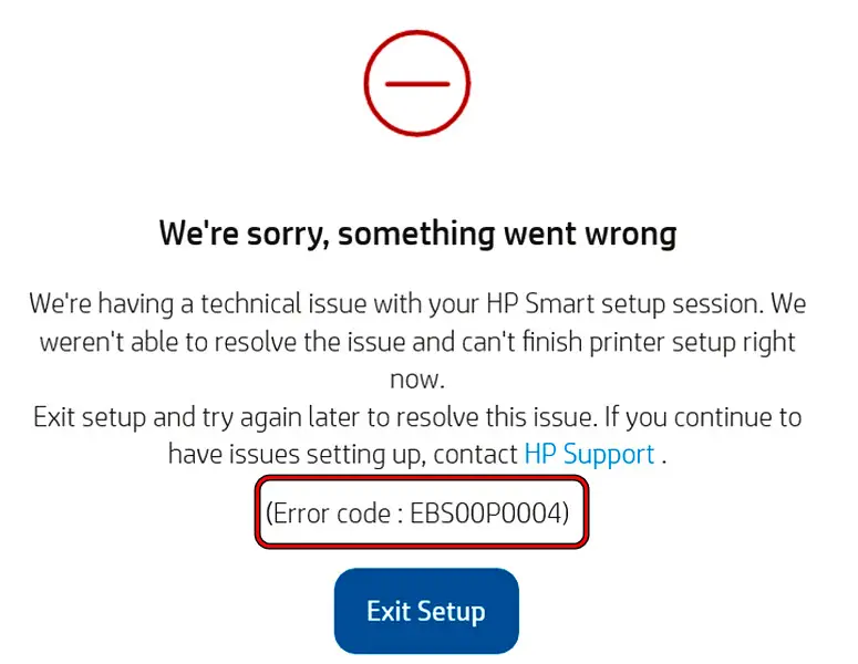HP Error Code EBS00P0004