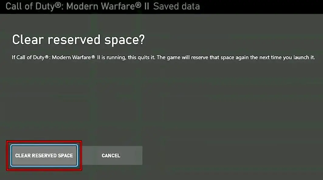 Clear the Reserved Space of MW2 on the Console in order to eradicate the Dev Error 11557